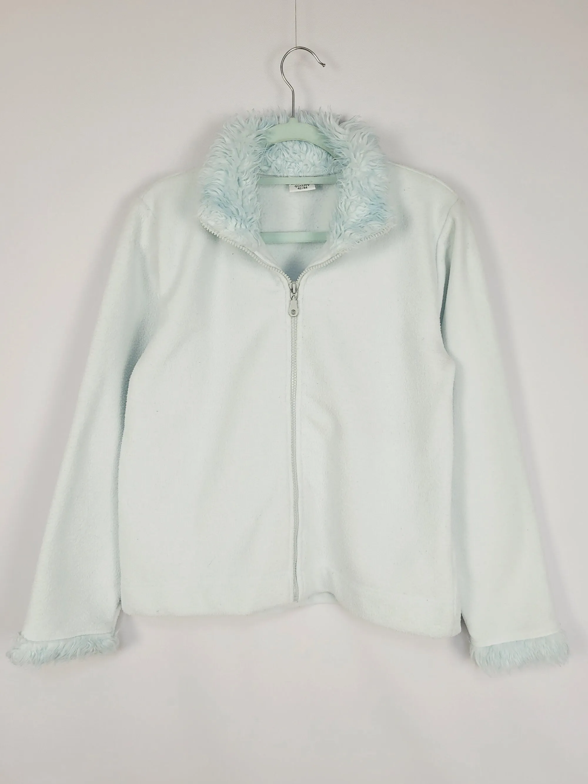 90s pastel blue furry trim fleece zip sweatshirt jacket