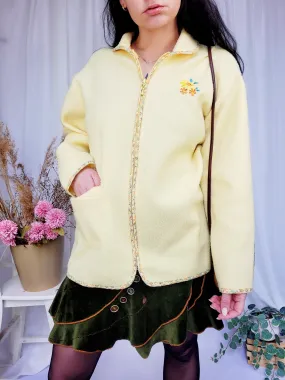90s retro minimalist fleece pastel yellow zipped jacket