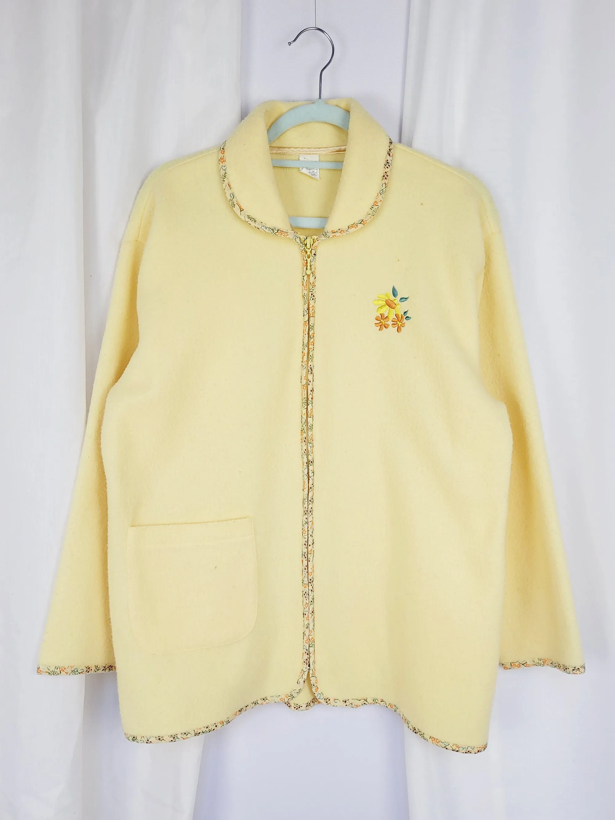 90s retro minimalist fleece pastel yellow zipped jacket