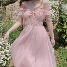Aiertu - Fair Spring-Kissed Maiden in the Royal Rose Gardens Pink Dress Kawaii Academia Y2K Cottagecore Coquette Fairycore Dollette Princesscore