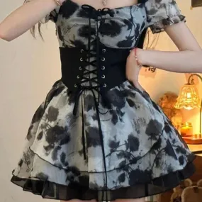 Aiertu - Love of a Midnight Rose Goth Dress Dark Academia Kawaii Academia Y2K Cottagecore Coquette Fairycore Dollette Princesscore