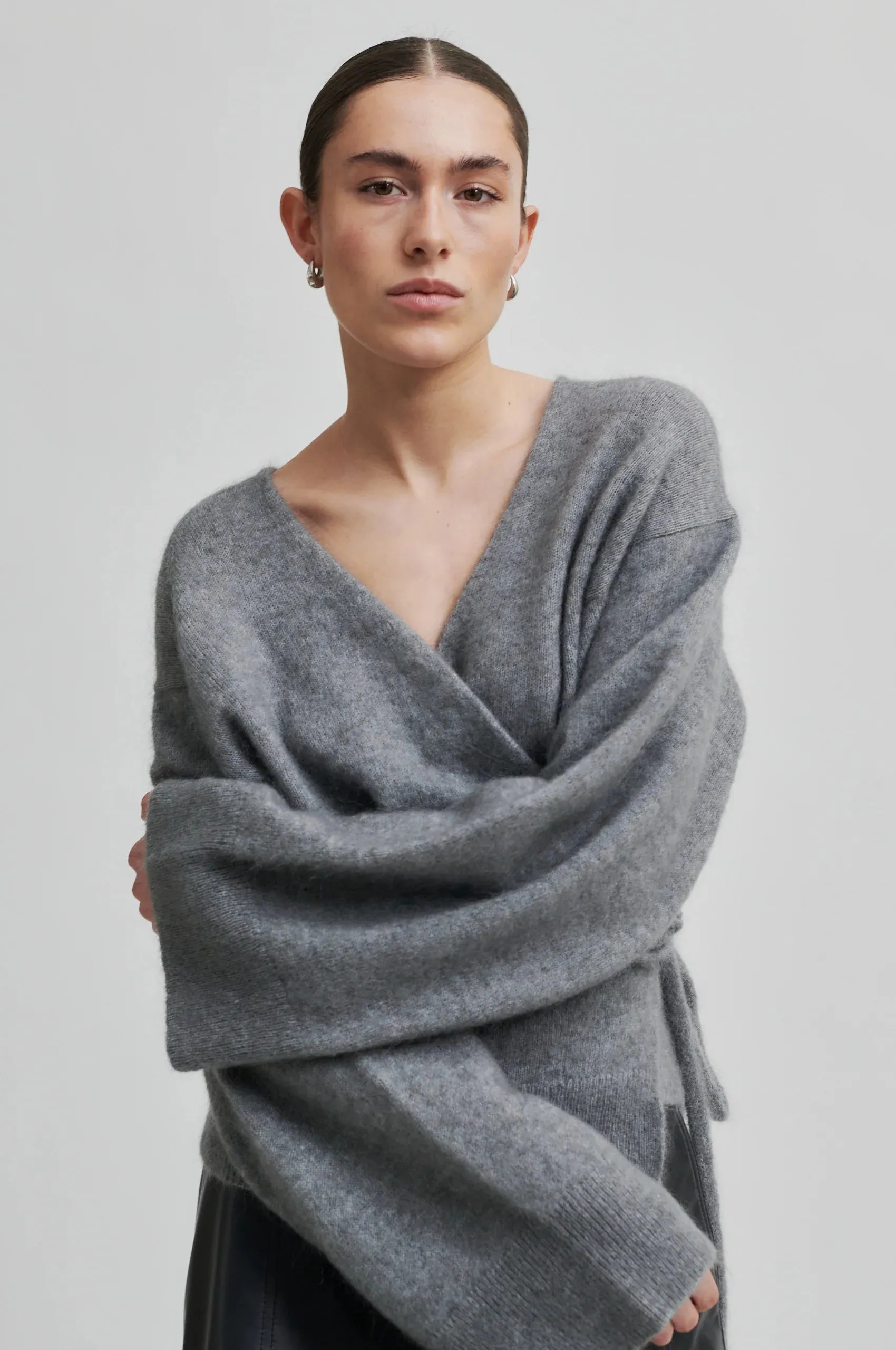 Brook Knit Wrap Cardigan Charcoal Gray