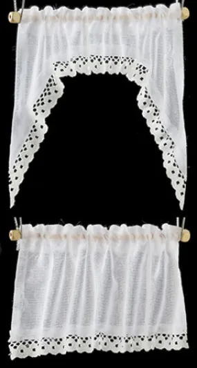 CURTAINS, RUFFLED CAPE SET, WHITE