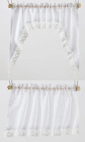CURTAINS, RUFFLED CAPE SET, WHITE