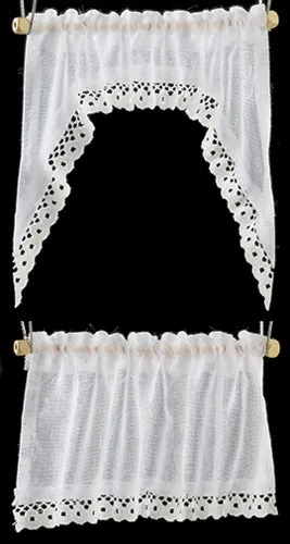 CURTAINS, RUFFLED CAPE SET, WHITE