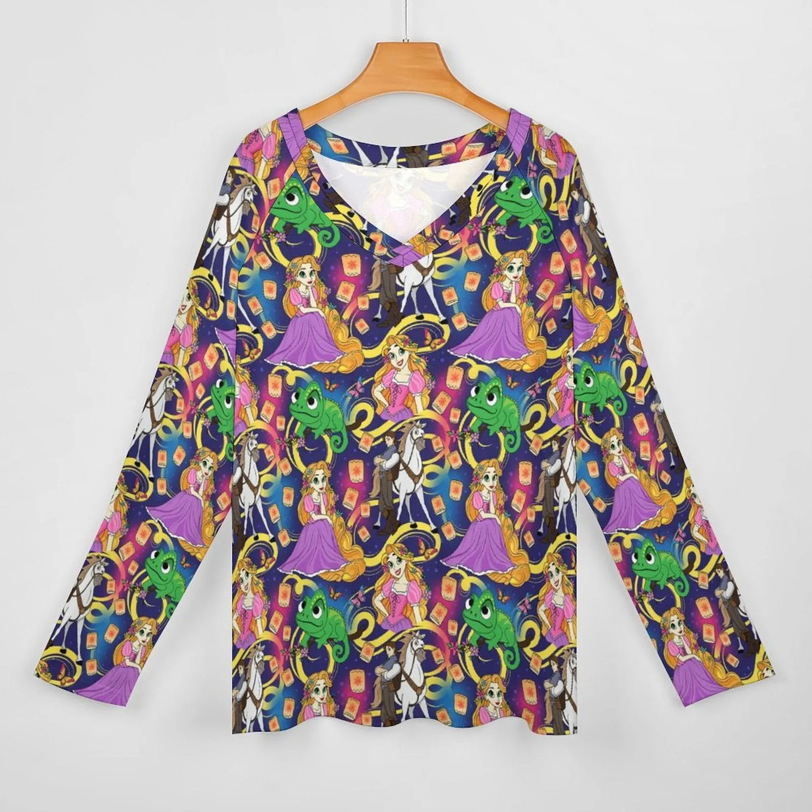 Disney Tangled Rapunzel At Last I See The Light Long Sleeve Loose V-Neck Tee