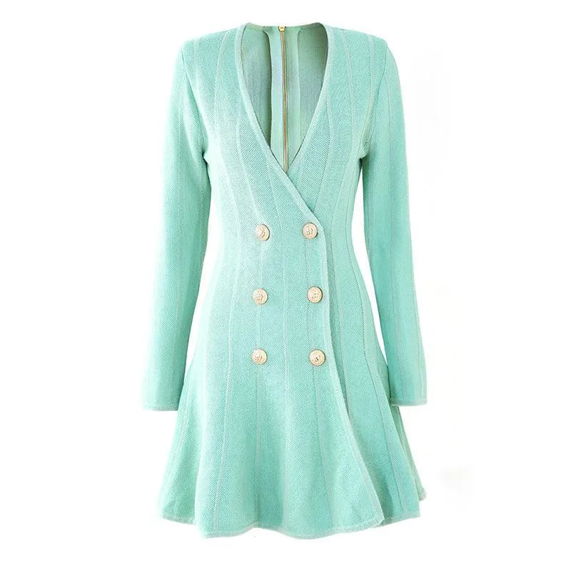 Elegant Mint Knit Blazer Dress