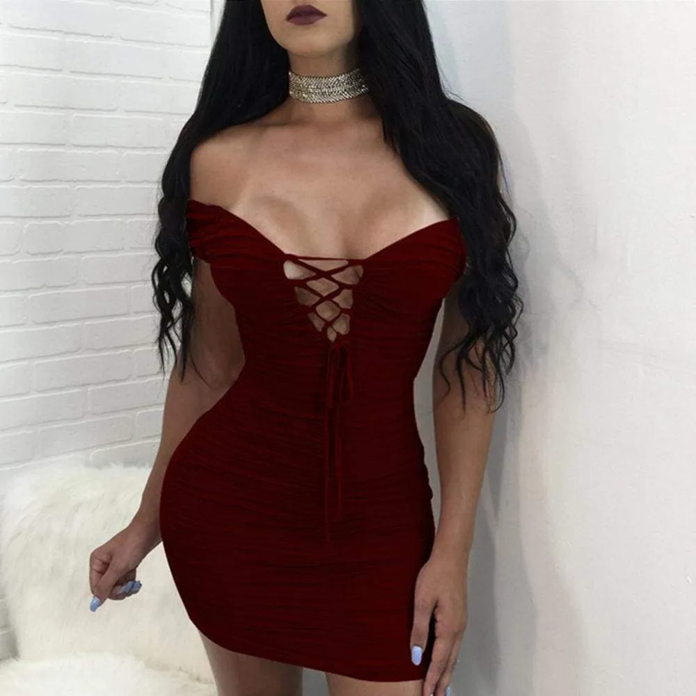 FashionSierra - Women Ladies Bandage Bodycon Short Mini Dress Off Shoulder Evening Party Clubwear Summer Dress Sundress