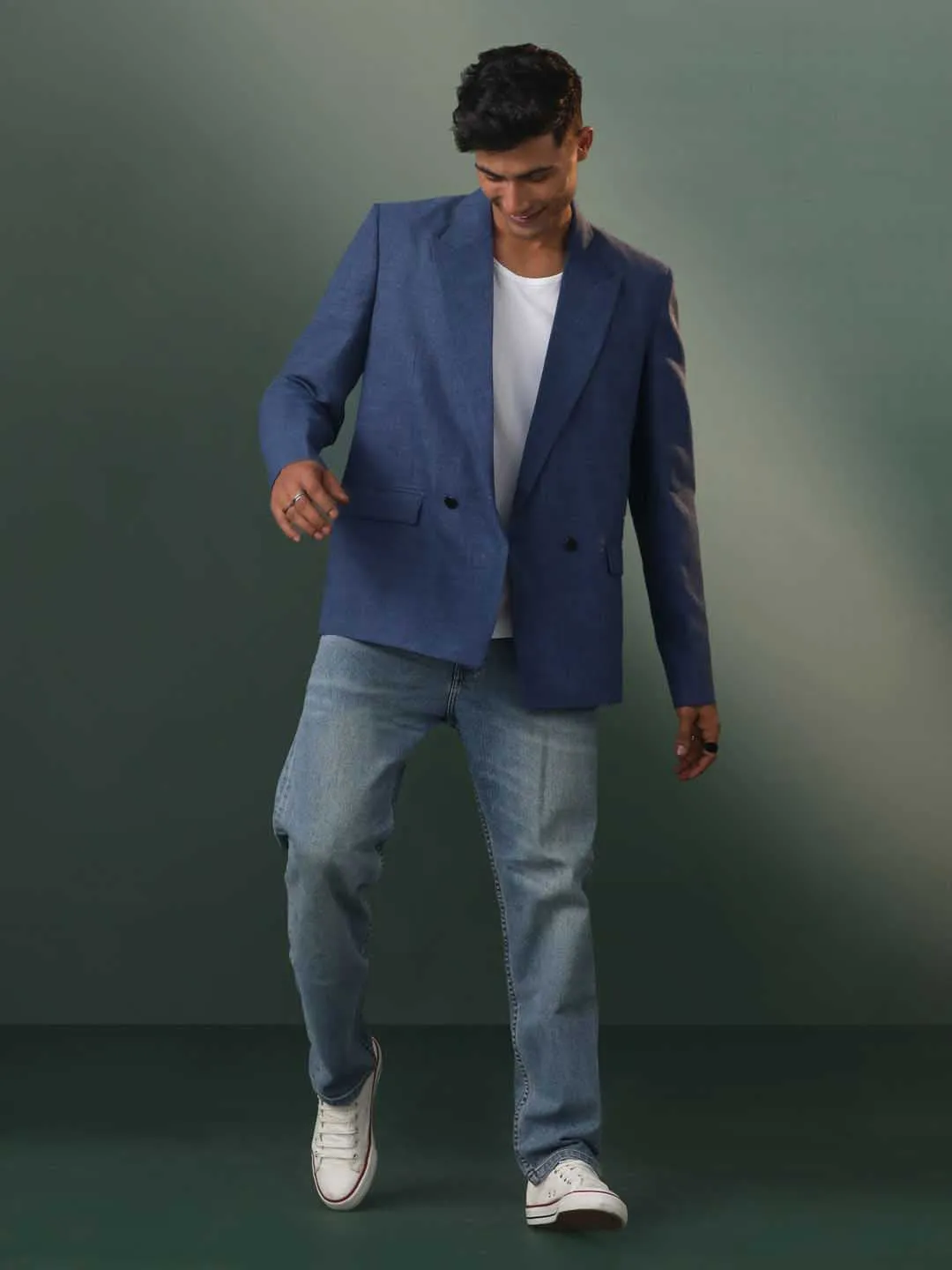 Jashvi Men's Blue Jute Cotton Blazer