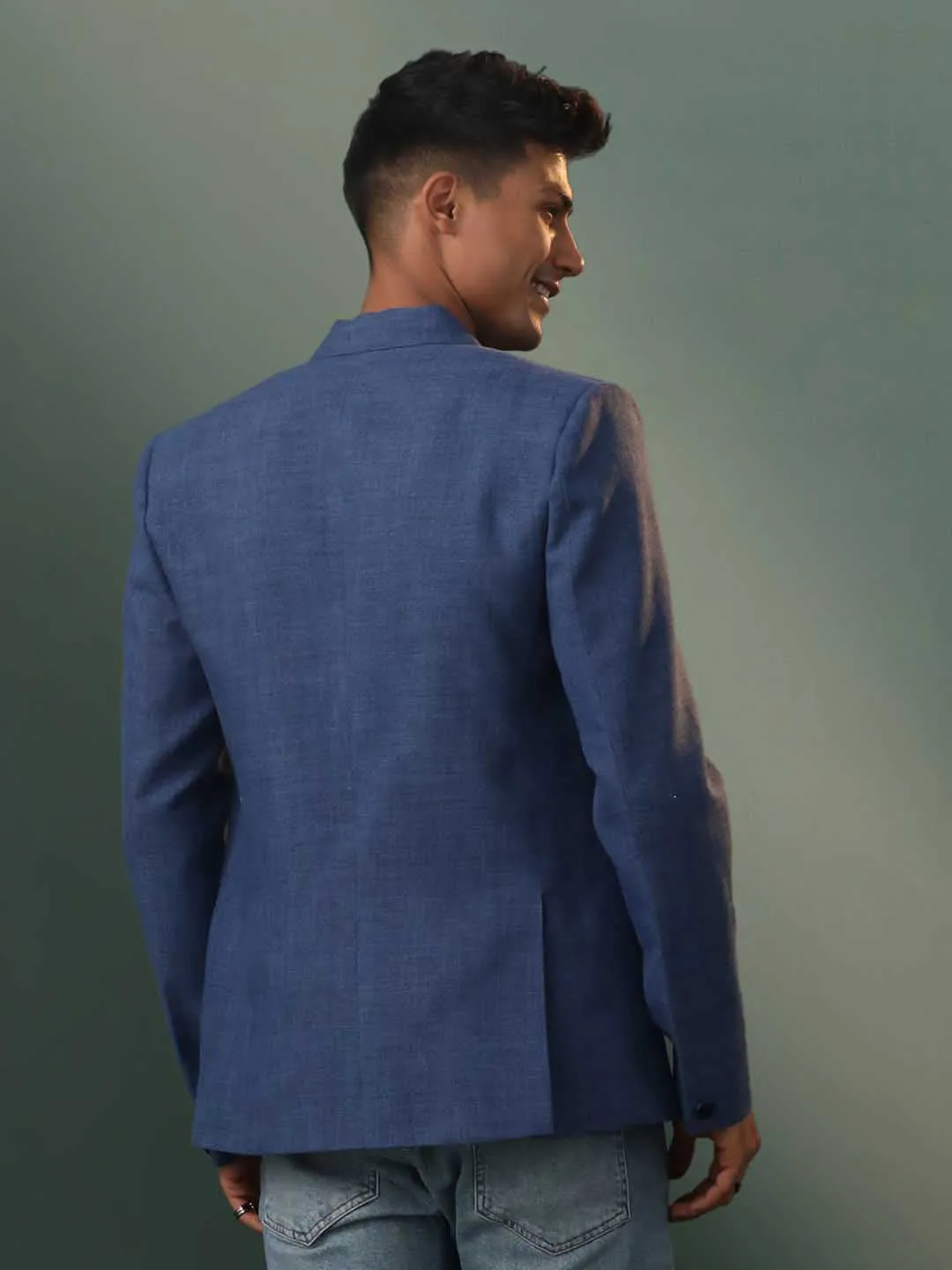 Jashvi Men's Blue Jute Cotton Blazer