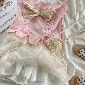 Magical  of the Cream Early Spring Moon      Top with Optional Skirt  Dress Set Kawaii Academia Y2K Cottagecore Coquette Fairycore Dollette Princesscore Bottoms