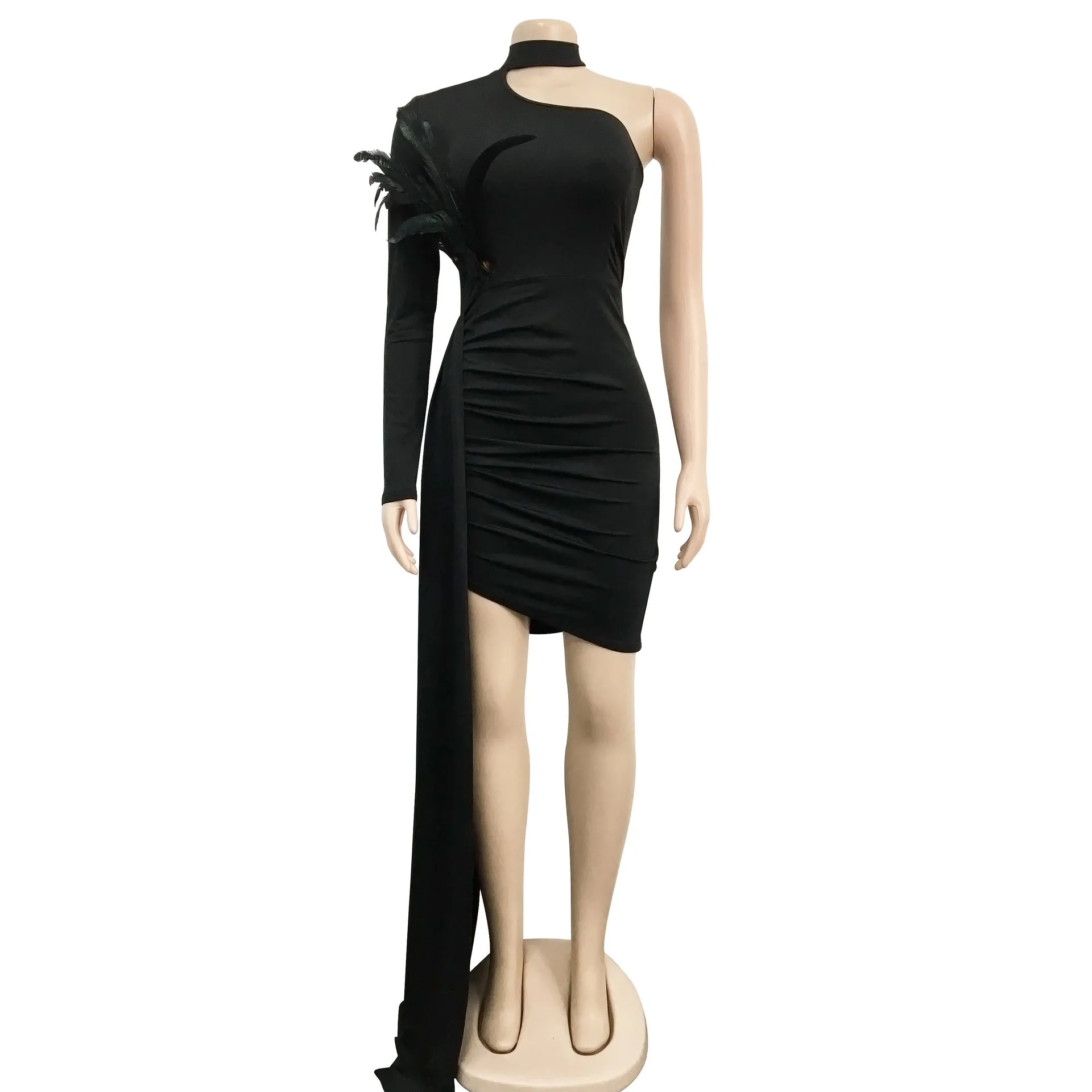 MALYBGG One-Shoulder Long Sleeve Cape Dress 6126LY