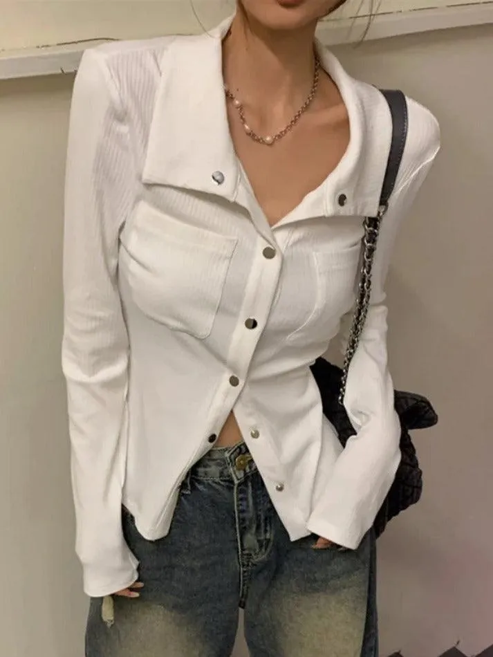 Metal Button Polo Neck Knit