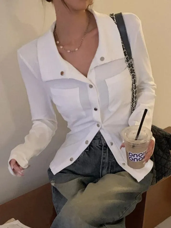 Metal Button Polo Neck Knit