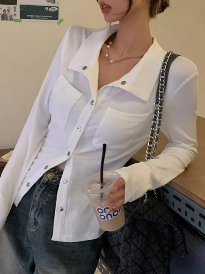 Metal Button Polo Neck Knit