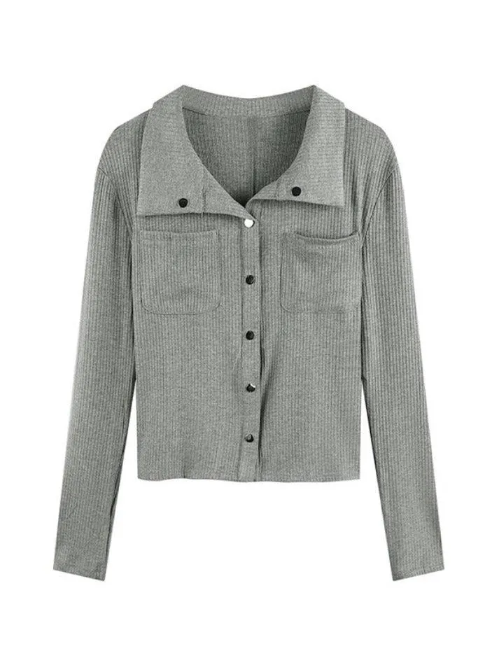Metal Button Polo Neck Knit