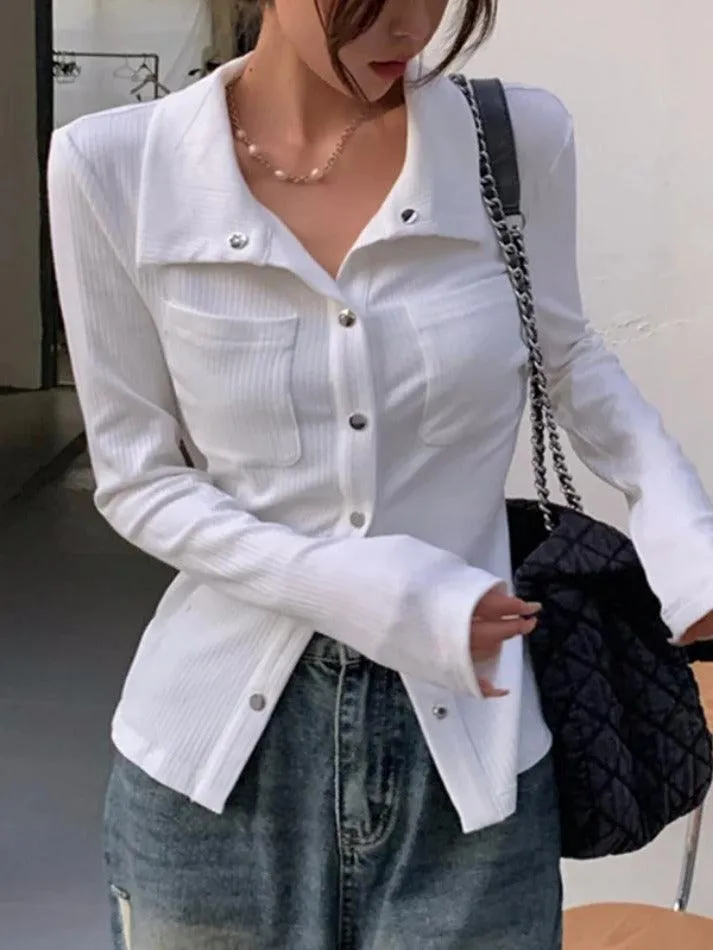 Metal Button Polo Neck Knit