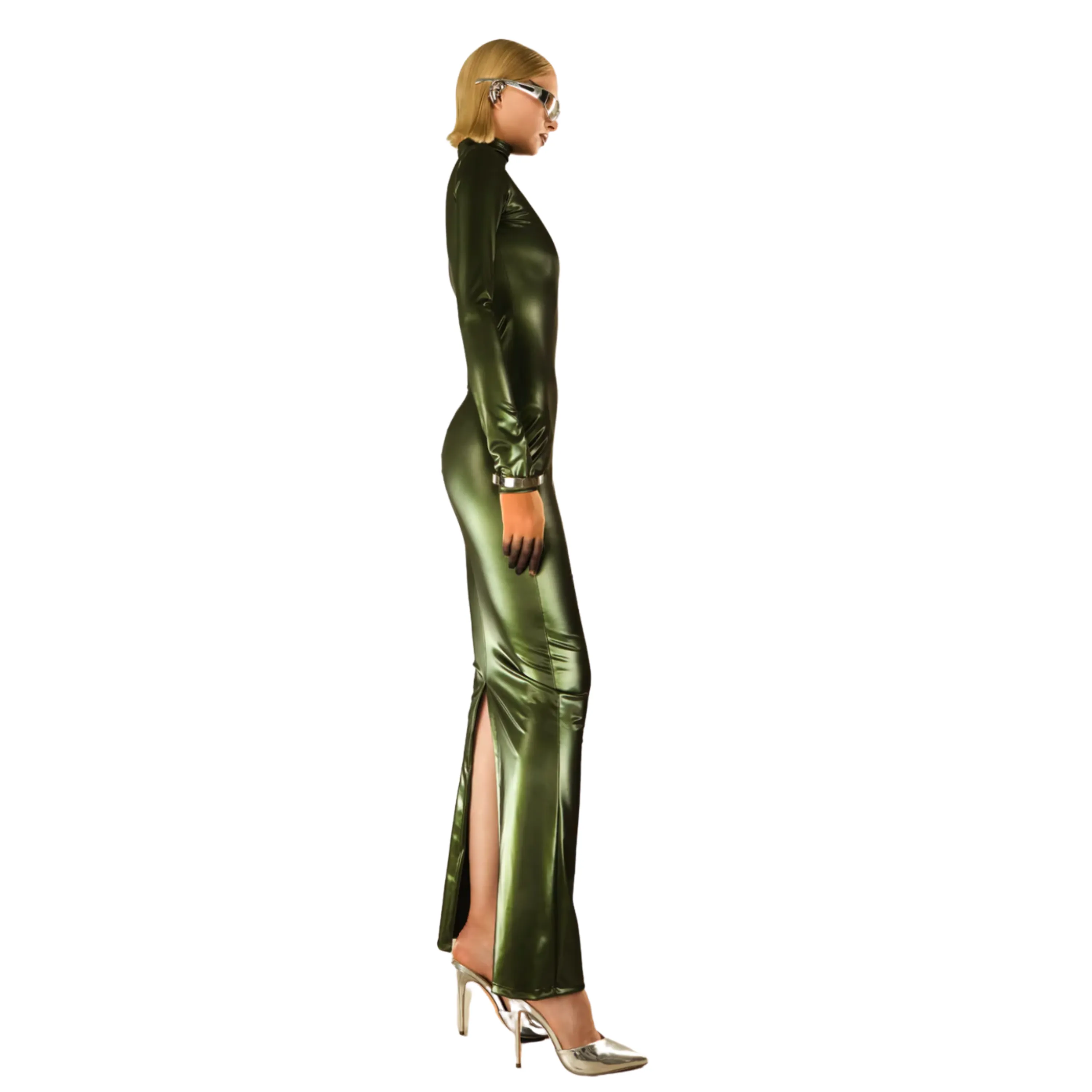 Olive Green Reflective Bodycon Dress