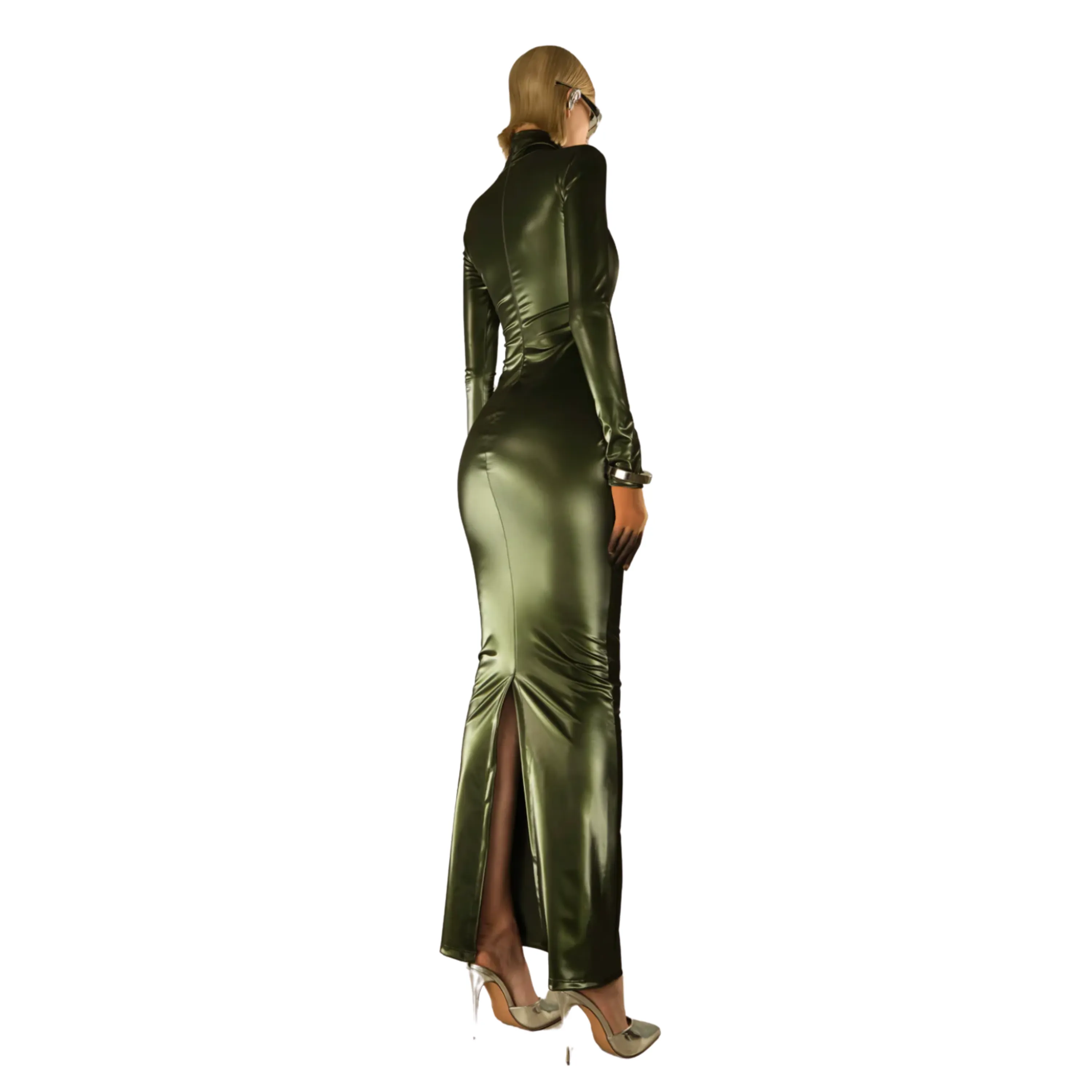 Olive Green Reflective Bodycon Dress