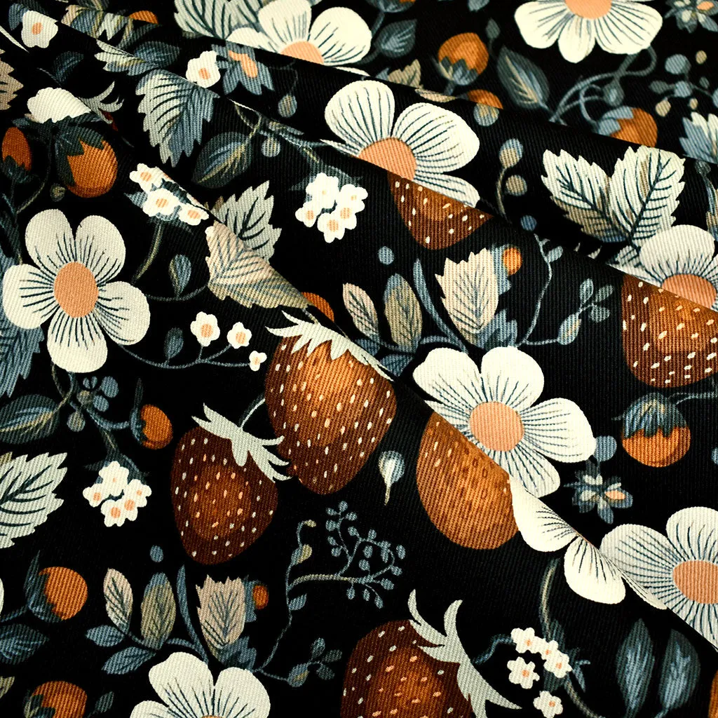 See You at Six Strawberries Twill Canvas Black