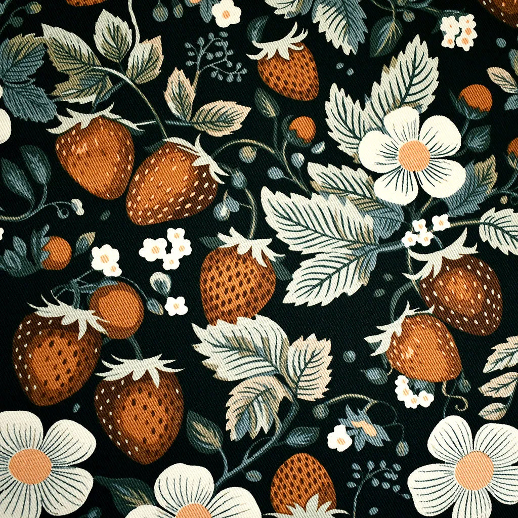 See You at Six Strawberries Twill Canvas Black