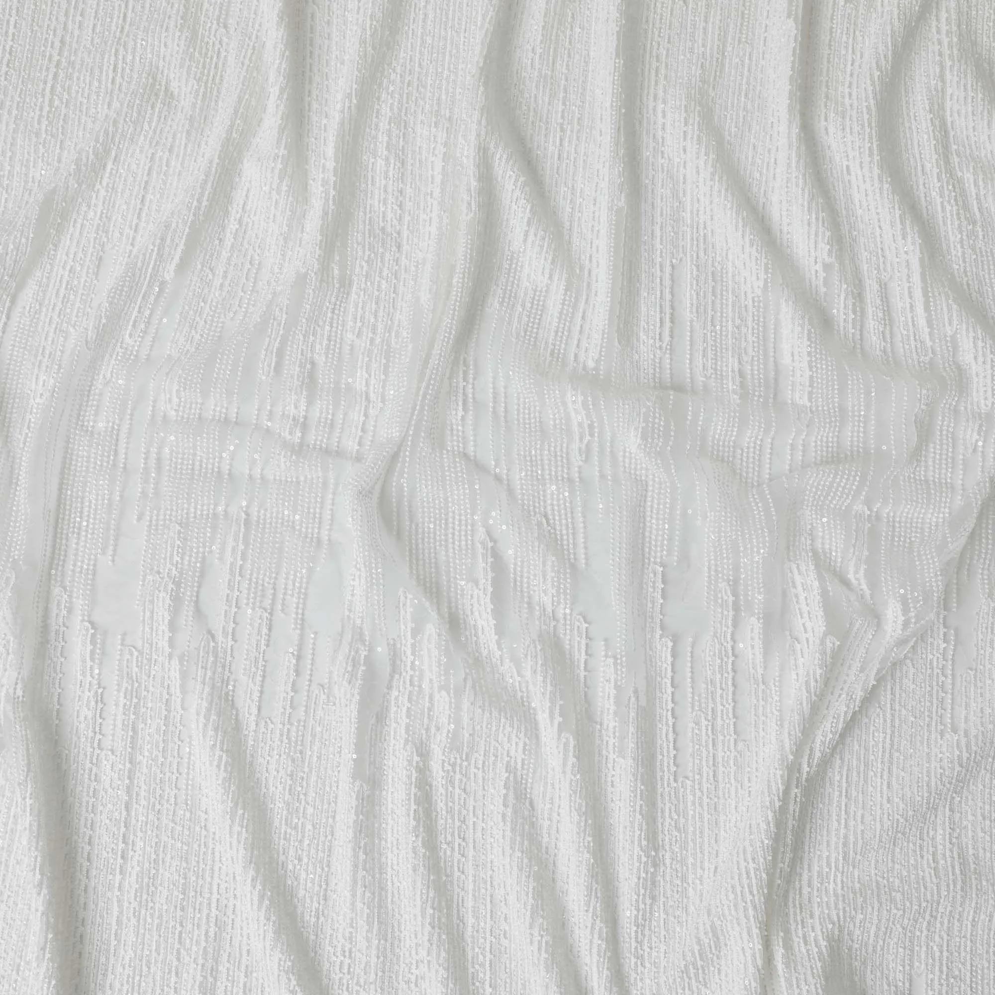 White nylon tulle fabric with same tone embroidery and sequins in fancy design-D6011