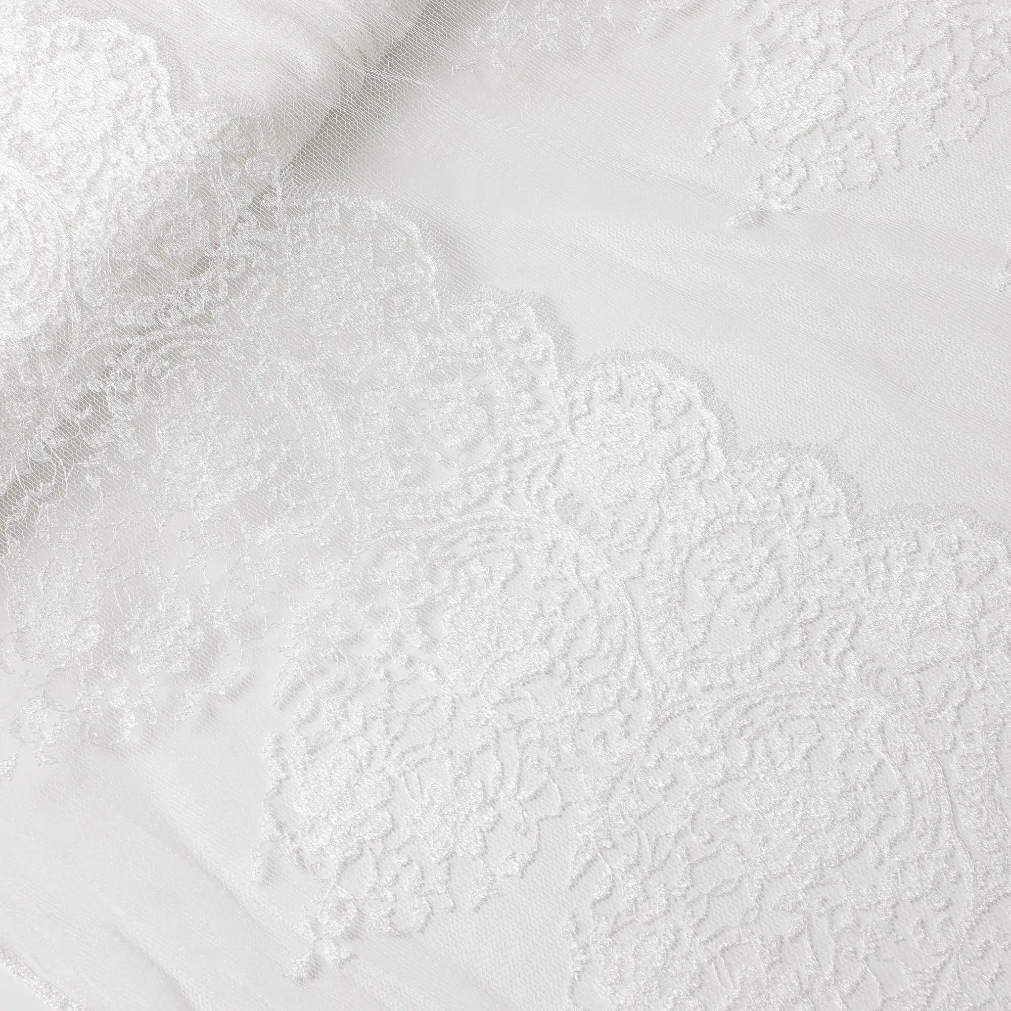 White nylon tulle fabric with same tone embroidery in fancy design-D6025