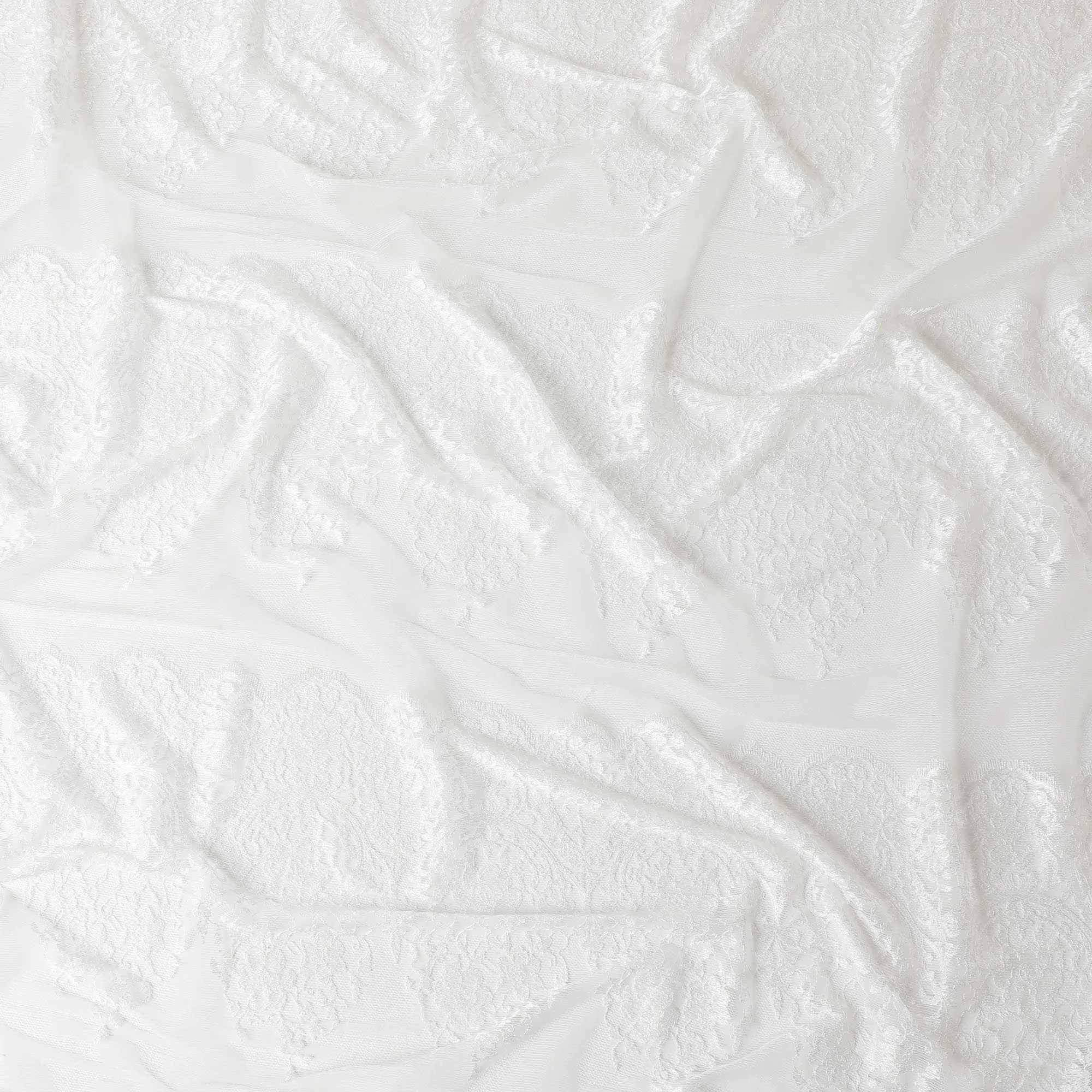 White nylon tulle fabric with same tone embroidery in fancy design-D6025