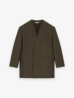 Wool Silk Relaxed Lapelless Blazer