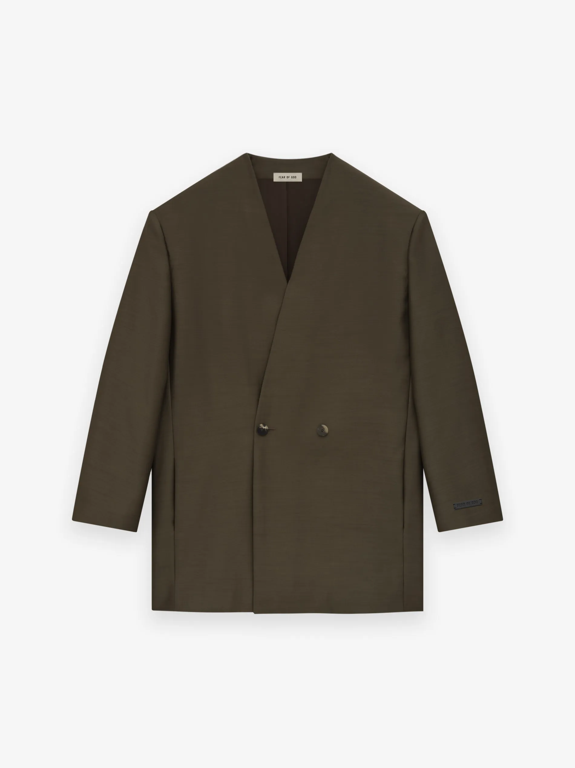 Wool Silk Relaxed Lapelless Blazer